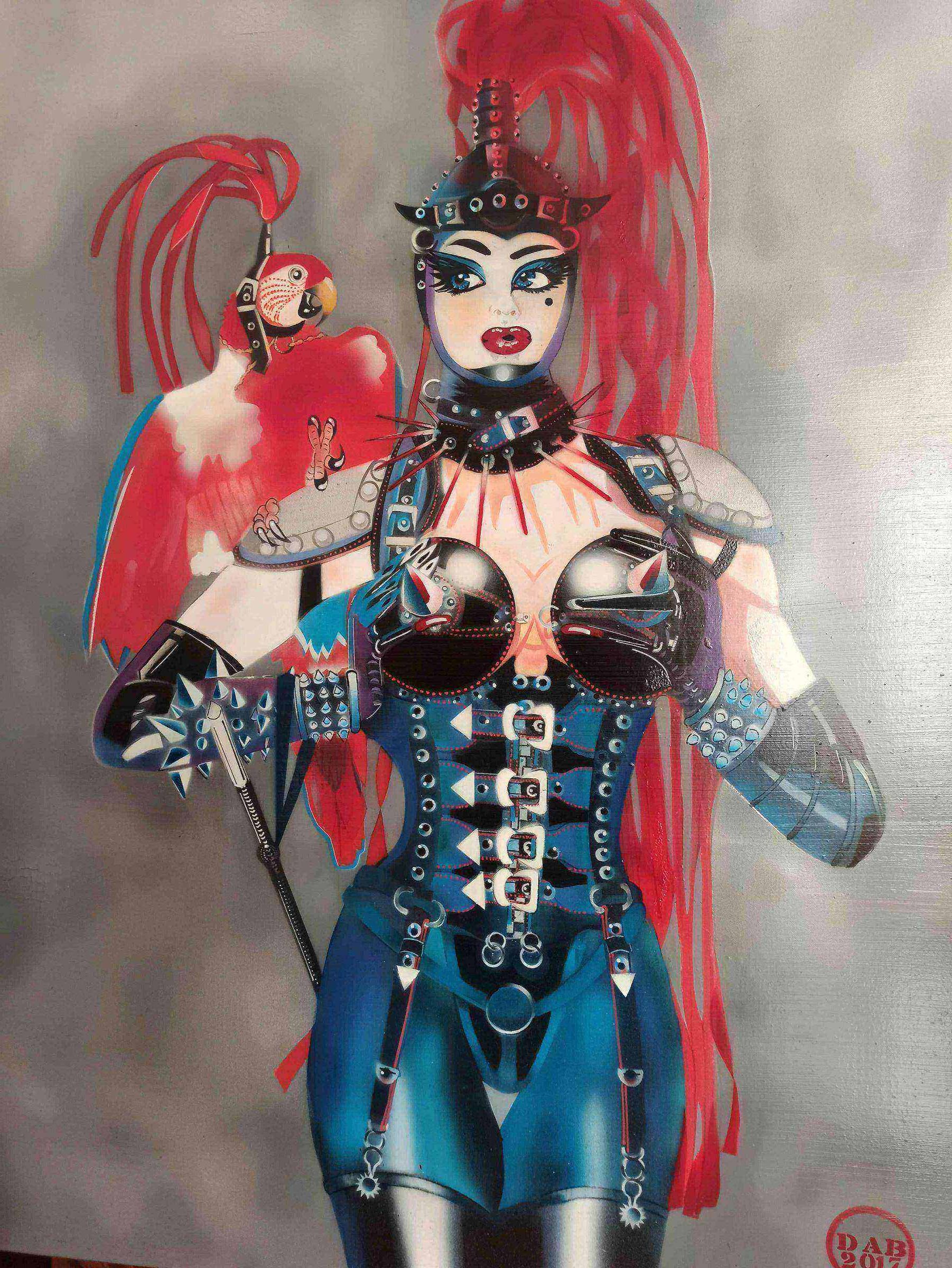Amazone au Perroquet — portrait pin-up à l'aérographe de Pierre Dabadie