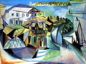 Café des Bains de Royan — huile sur toile Art Déco de Pierre Dabadie