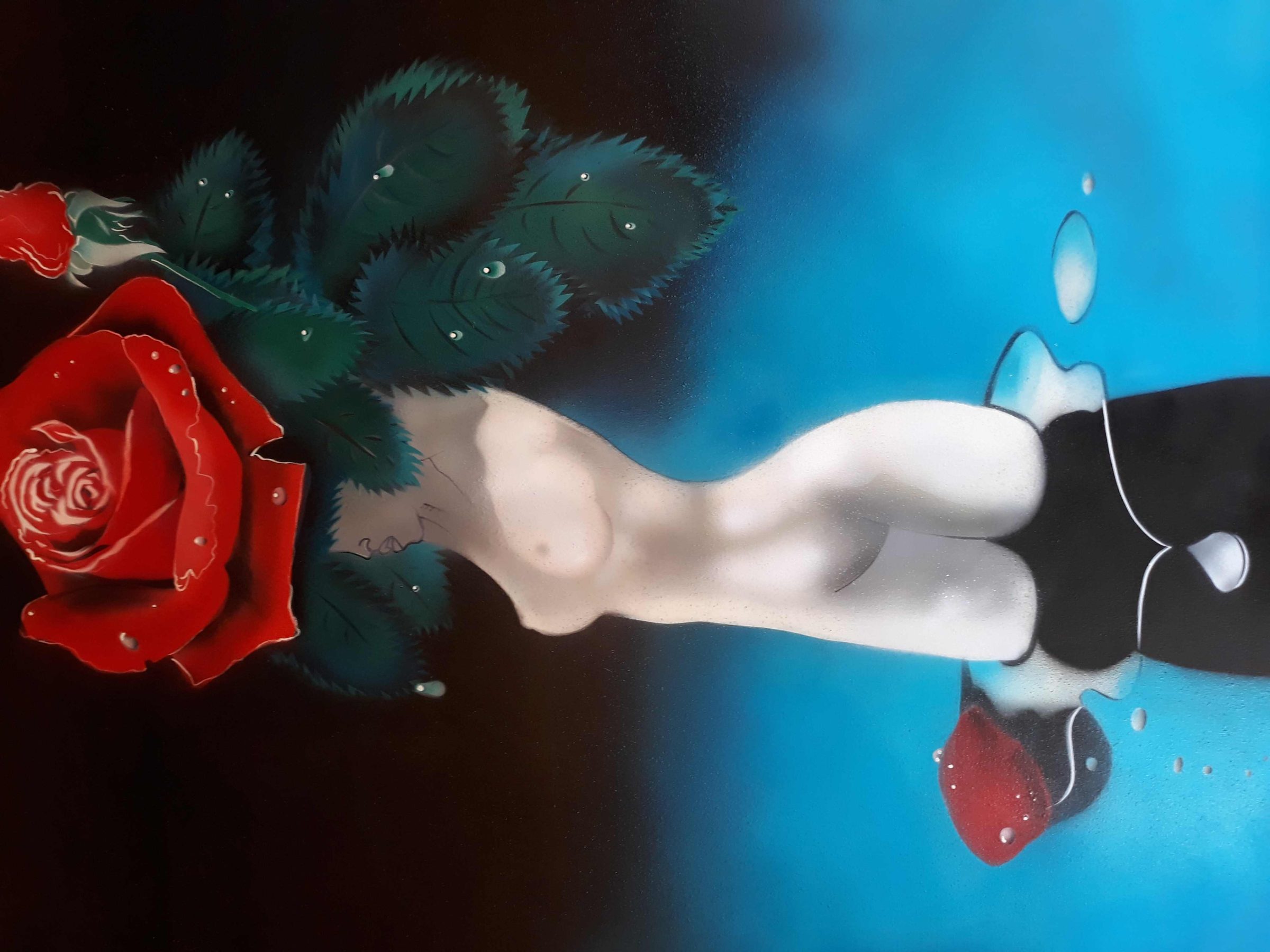 Femme à la Rose — portrait romanesque à l'aérographe de Pierre Dabadie