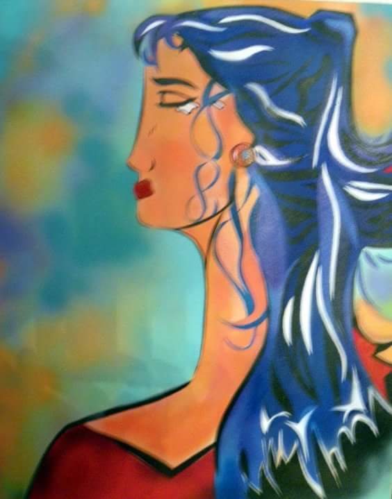 Femme Bleue — portrait acrylique de Pierre Dabadie