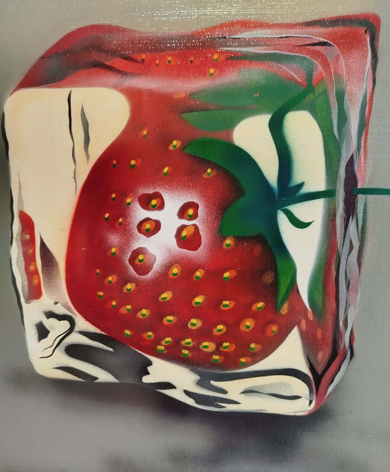 Fraise en Cube — nature morte surréaliste à l'aérographe de Pierre Dabadie