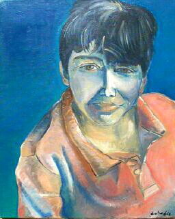 Portrait d'un jeune homme aux tons bleus et orangés peinture expressionniste