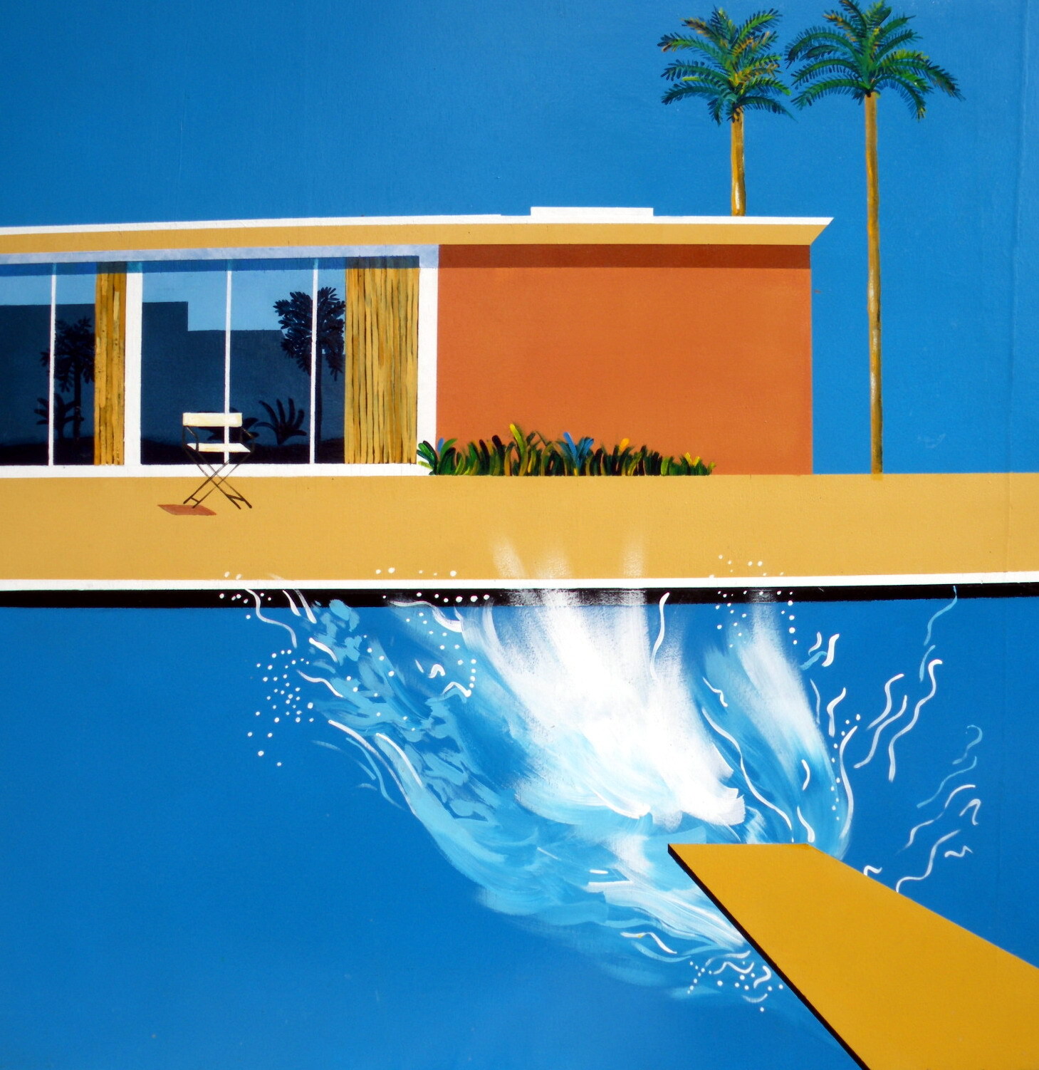 Piscine — huile sur toile inspirée de Hockney par Pierre Dabadie